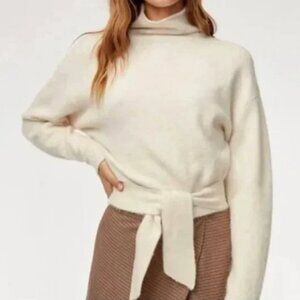 Aritzia Wilfred Lorin Mockneck Wool Crop Tie Waist Sweater